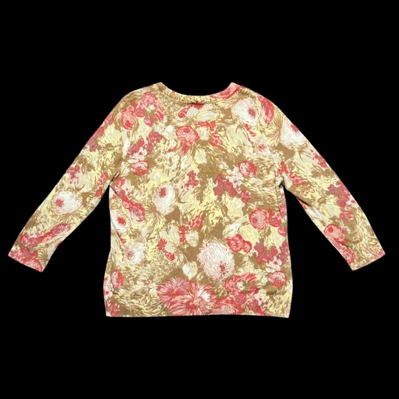 Talbots Womens Large Floral Flower Beaded Bead Knit Cardigan Sweater 3/4 Sleeves - Picture 4 of 5